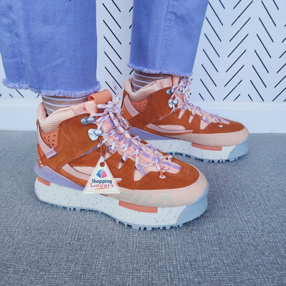 Fila Renno Multi Trekking Hi 7 Womens Shoes Orange Purple Suede Chunky Sneakers - Picture 4 of 12